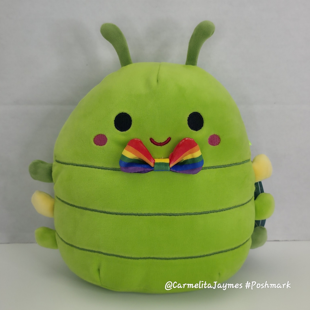 Squishmallows Green Caterpillar with Rainbow Bow